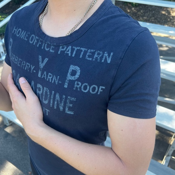 BURBERRY YARN PROOF HOME OFFICE PATTERN GABARDINE PATENT MEN NAVY BLUE T SHIRT S - Picture 16 of 16